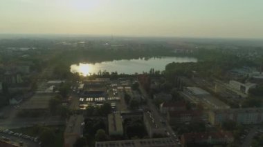 Güzel Panorama Göleti Kamionka Piast Opole Hava Görüntüsü Polonya. Yüksek kalite 4k görüntü