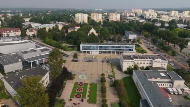 Krásná Krajina Fontána Chopin Square Council Pulawy Aerial View Polsko — Stock video