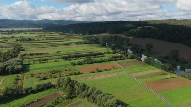 Krásná Krajina Park River San Krasiczyn Aerial View Polsko Vysoce — Stock video