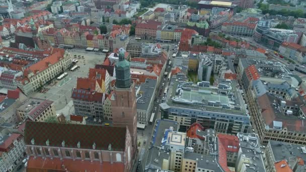 Prachtige Oude Stadsplein Wroclaw Aerial View Polen Hoge Kwaliteit Beeldmateriaal — Stockvideo