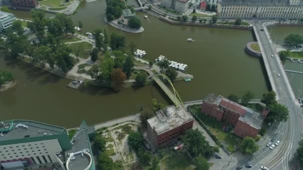 Vackra Bridge Islands River Odra Wroclaw Flygfoto Polen Högkvalitativ Film — Stockvideo