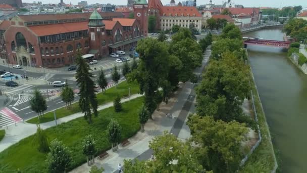 Boulevard Odra River Wroclaw Aerial View Polen Hoge Kwaliteit Beeldmateriaal — Stockvideo
