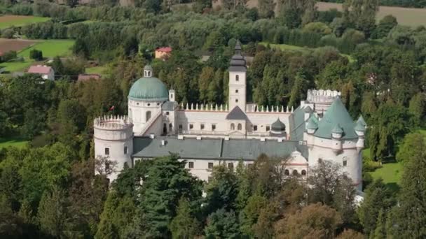 Schöne Burg Krasiczyn Luftaufnahme Polen Hochwertiges Filmmaterial — Stockvideo