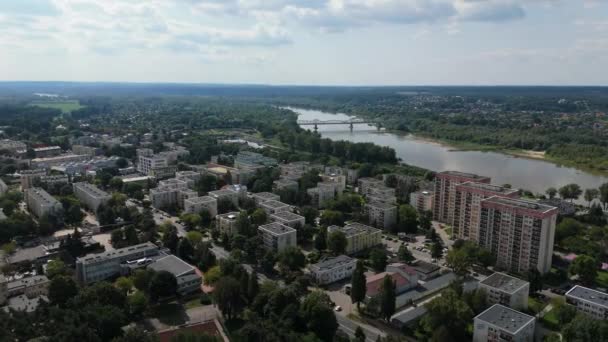 Prachtige Landschap Housing Estate River Bridge Pulawy Aerial View Polen — Stockvideo