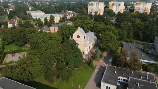 Landschap Square Church Pulawy Aerial View Polen Hoge Kwaliteit Beeldmateriaal — Stockvideo