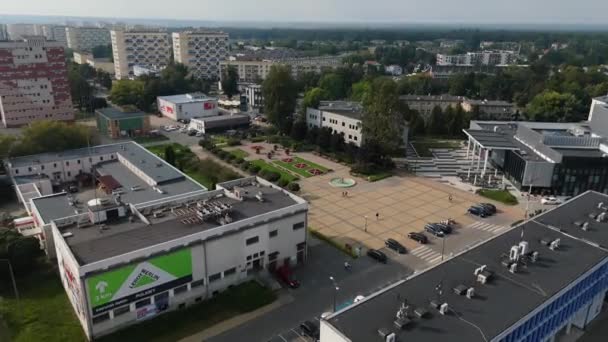 Красивый Ландшафтный Фонтан Шопен Площади Pulawy Воздушный Вид Польши Высококачественные — стоковое видео