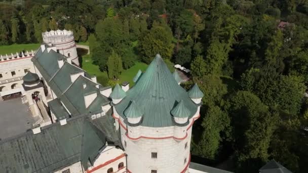 Schöne Burg Turm Krasiczyn Luftaufnahme Polen Hochwertiges Filmmaterial — Stockvideo
