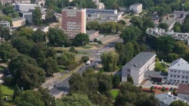 Panorama Galerisi Kavşağı Şehir Merkezi Pulawy Hava Görüntüsü Polonya. Yüksek kalite 4k görüntü