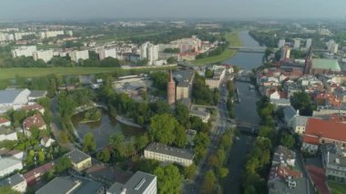 Güzel Tower River Panorama Opole Hava Görüntüsü Polonya. Yüksek kalite 4k görüntü
