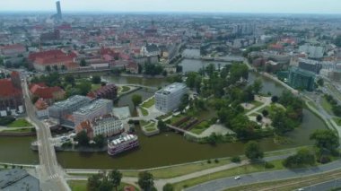 Güzel Panorama Adaları Nehri Odra Wroclaw Hava Manzaralı Polonya. Yüksek kalite 4k görüntü