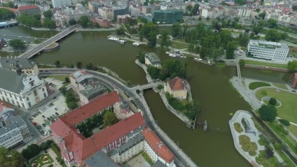 Frumoase Insule Panorama River Odra Wroclaw Vedere Aeriană Polonia Înregistrare — Videoclip de stoc