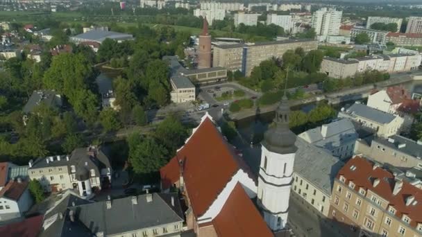 Vacker Kyrka Opole Antenn Visa Polen Högkvalitativ Film — Stockvideo