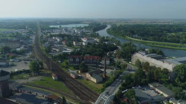 Hermosas Vías Tren Del Río Panorama Vista Aérea Opole Polonia — Vídeo de stock
