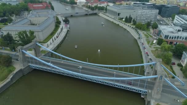 Όμορφη Γέφυρα Grundwald Wroclaw Aerial View Πολωνία Υψηλής Ποιότητας Πλάνα — Αρχείο Βίντεο