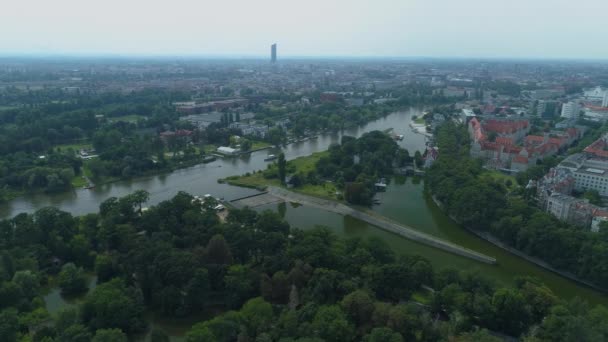 Piękna Panorama Odry Wrocław Widok Lotu Ptaka Polska Wysokiej Jakości — Wideo stockowe