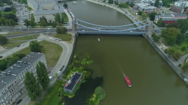 Panorama Grundwald Bridge Wroclaw Aerial View Polsko Vysoce Kvalitní Záběry — Stock video
