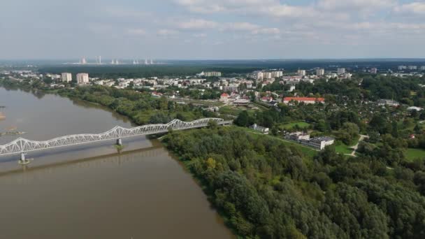 Bellissimo Paesaggio Ponte Fiume Vistola Pulawy Vista Aerea Polonia Filmati — Video Stock