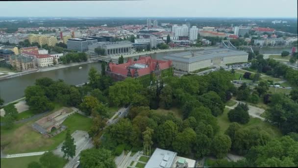 Prachtig Panorama Nationaal Museum Wroclaw Aerial View Polen Hoge Kwaliteit — Stockvideo