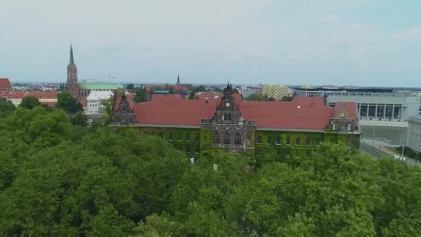 Prachtig Nationaal Museum Wroclaw Aerial View Polen Hoge Kwaliteit Beeldmateriaal — Stockvideo