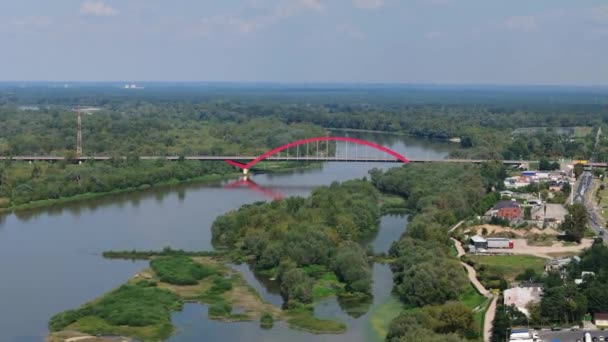 Красивий Ландшафтний Міст Річка Вісла Пулаві Вид Польща Високоякісні Кадри — стокове відео