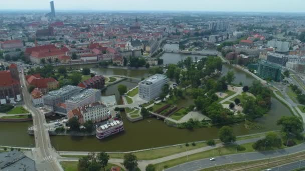 Belle Rivière Des Îles Panorama Odra Wroclaw Vue Aérienne Pologne — Video