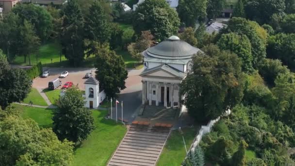 Hermosas Escaleras Paisaje Iglesia Pulawy Vista Aérea Polonia Imágenes Alta — Vídeo de stock