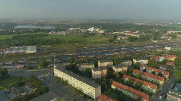 Panorama Train Tracks Opole Aerial View Poland High Quality Footage — Stock Video
