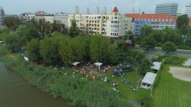 Кабельний Автомобіль Polinka River Odra Wroclaw Air View Poland Високоякісні — стокове відео