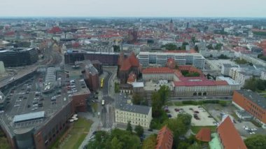 Güzel Panorama Eski Kasabası Wroclaw Hava Manzarası Polonya. Yüksek kalite 4k görüntü