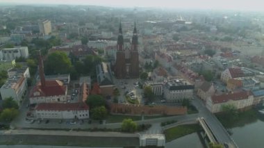 Güzel Panorama Katedrali Opole Hava Görüntüsü Polonya. Yüksek kalite 4k görüntü