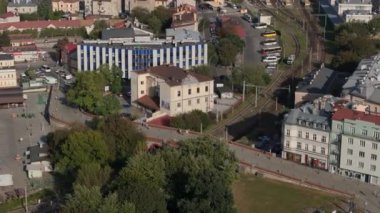 Güzel Taş Köprü Przemysl Hava Görüntüsü Polonya. Yüksek kalite 4k görüntü