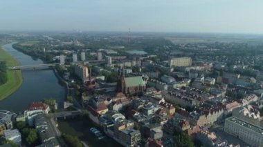 Güzel Panorama Eski Şehir Opole Hava Görüntüsü Polonya. Yüksek kalite 4k görüntü