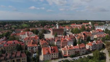 Güzel Panorama Eski Şehir Meydanı Sandomierz Hava Manzarası Polonya. Yüksek kalite 4k görüntü
