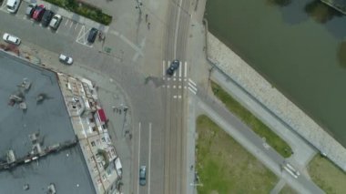 Top Down Mill Köprüsü Wroclaw Hava Görüntüsü Polonya. Yüksek kalite 4k görüntü