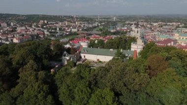 Güzel Peyzaj Şatosu Przemysl Hava Görüntüsü Polonya. Yüksek kalite 4k görüntü