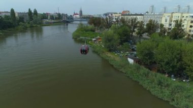 Cable Car Polinka Nehri Odra Wroclaw Hava Görüntülü Polonya. Yüksek kalite 4k görüntü