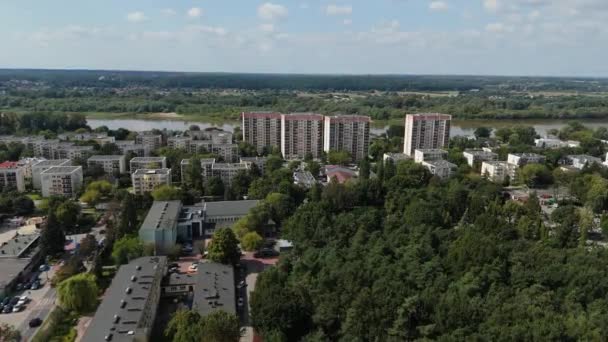 Prachtige Landschapswolkenkrabbers River Vistula Pulawy Aerial View Polen Hoge Kwaliteit — Stockvideo