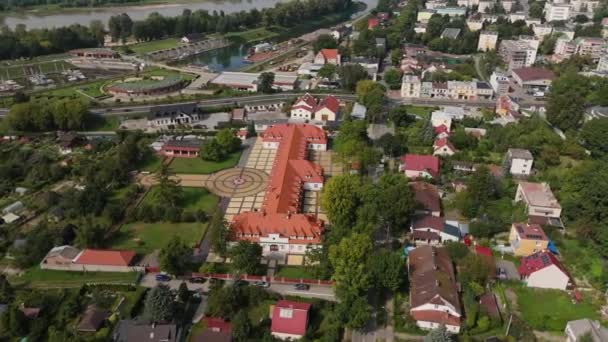 Prachtig Landschap Postal Inn Pulawy Aerial View Polen Hoge Kwaliteit — Stockvideo