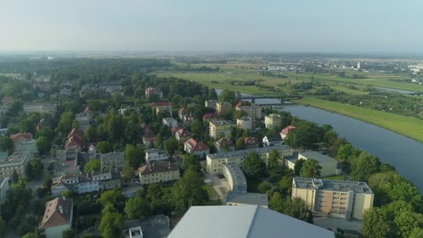 Schöne Panorama Flussbrücke Opole Luftaufnahme Polen Hochwertiges Filmmaterial — Stockvideo