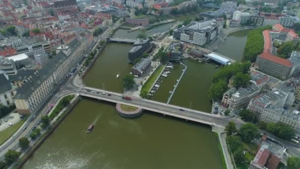 Schöne Universitätsbrücke Breslau Luftaufnahme Polen Hochwertiges Filmmaterial — Stockvideo