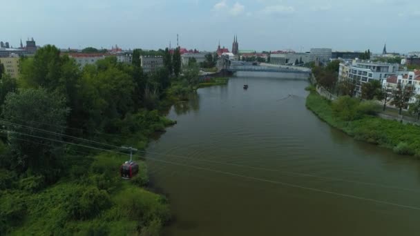 Schöne Panorama Grundwald Brücke Breslau Luftaufnahme Polen Hochwertiges Filmmaterial — Stockvideo