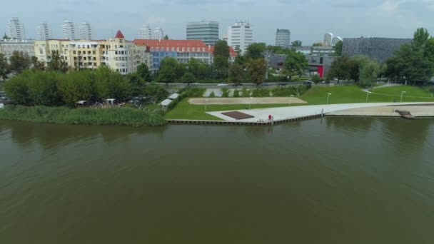 Polytechnic Boulevard River Odra Wroclaw Aerial View Poland High Quality — Stock Video
