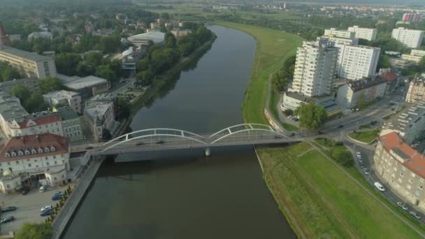 Indah Jembatan Panorama Sungai Opole Pemandangan Udara Polandia Rekaman Berkualitas — Stok Video