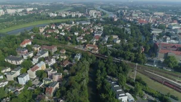 Panorama Moving Train Opole Αεροφωτογραφία Πολωνία Υψηλής Ποιότητας Πλάνα — Αρχείο Βίντεο