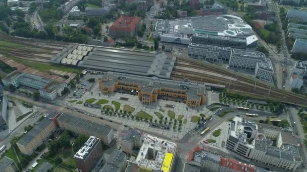 Prachtig Centraal Station Wroclaw Aerial View Polen Hoge Kwaliteit Beeldmateriaal — Stockvideo