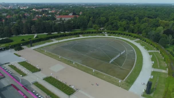 Piękna Fontanna Multimedialna Wrocław Fontanna Aerial View Poland Wysokiej Jakości — Wideo stockowe