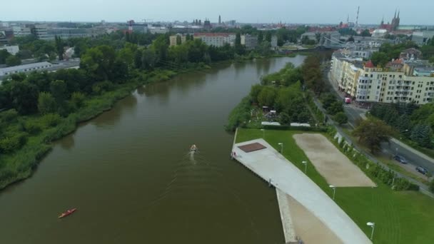 Magnifique Bateau Kayak Rivière Odra Wroclaw Vue Aérienne Pologne Images — Video