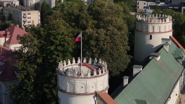 Piękny Zamek Flaga Przemysł Widok Lotu Ptaka Polska Wysokiej Jakości — Wideo stockowe