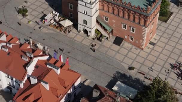 美丽的旧城市场广场Sandomierz Aerial View Poland 高质量的4K镜头 — 图库视频影像