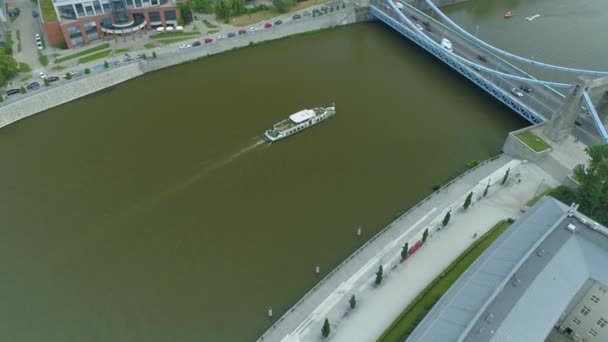 Boot Grundwald Brücke Breslau Luftaufnahme Polen Hochwertiges Filmmaterial — Stockvideo